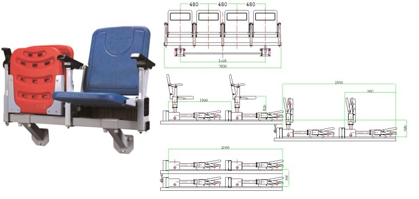 綠蛙后置式帶扶手高靠背翻板椅伸縮看臺